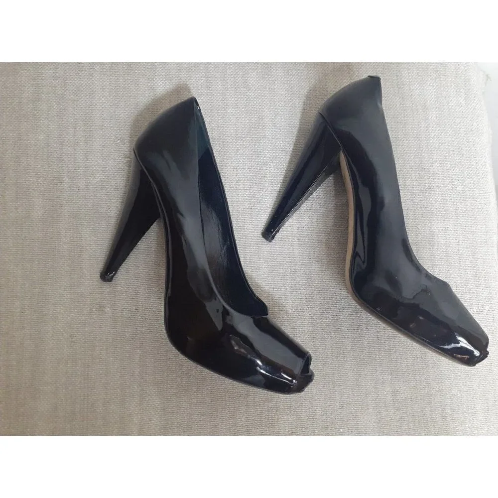Bally Heels Patent Leather EDDI‎ Black Classic Peep Toe Platform  Italy Size 9.5